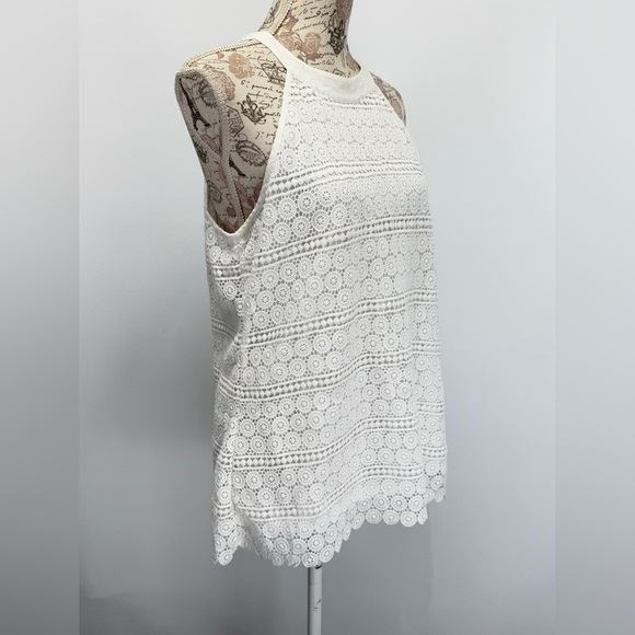ANTIBES BLANC White Crochet Sleeveless halter neck top size L - Picture 6 of 12